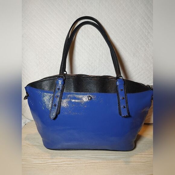 NWOT Eric Javits Blue Black Satchel Hand Bag shoulder - Picture 2 of 15